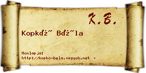 Kopkó Béla névjegykártya
